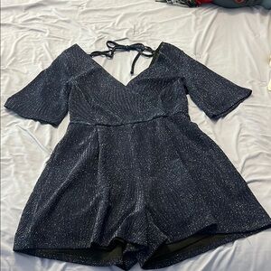 Miami Navy Blue Sparkle Romper with V-Neck